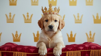 Majestic Golden Retriever Puppy in a Royal Cape and Crown