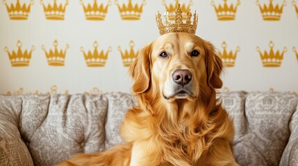 Majestic Golden Retriever Puppy in a Royal Cape and Crown