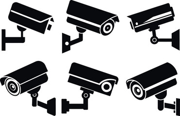 Set of CCTV Camera silhouette. Surveillance camera icons. Security concept. Minimalist vector illustration.