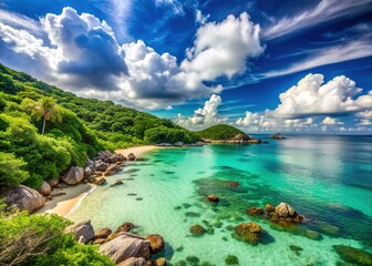 Koh Larn Island: Stunning Tropical Beach Panorama, Crystal Clear Sea, Blue Sky