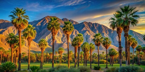 La Quinta California: Majestic Palm Trees & Mountain Vista Stock Photo