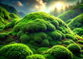 Lush Green Mossy Hill Isolated on Transparent Background - Perfect for Compositing