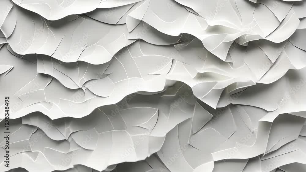 Poster close-up view of layered white paper showcasing unique textures and flowing designs that create an e