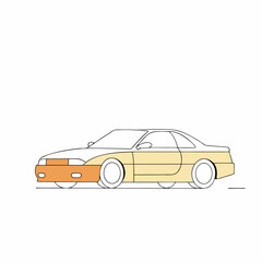 Cream & Orange Classic Coupe Line Art Vector Illustration - Minimalist Car Design.