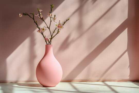 Vase of pink flowers sits on a table