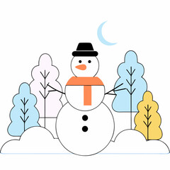 Minimalist Snowman Illustration: Pastel Winter Scene.