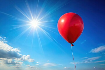 Obraz premium Red Balloon Floating in Blue Sky - Happy, Joyful, Uplifting Stock Photo