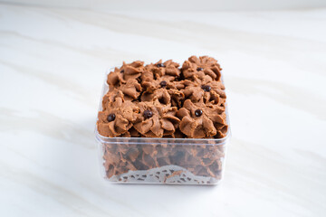 Chocolate topping cookies. Cookies with chocolate chip topping. Eid cookies. Suitable for recipes, articles, catalogs, or other commercial purposes. Eid cookies