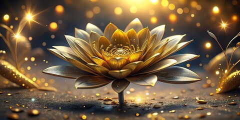 Radiant Magical Golden Flower with Silver Edges - Glowing Fantasy Bloom
