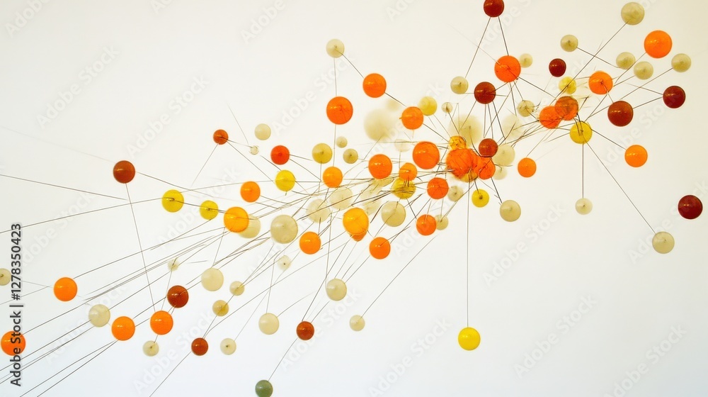 Poster abstract composition of colorful spheres connected by lines, creating a dynamic visual effect