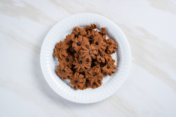 Chocolate topping cookies. Cookies with chocolate chip topping. Eid cookies. Suitable for recipes, articles, catalogs, or other commercial purposes. Eid cookies