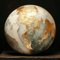 Gold Orb Marble. Abstract Background with Jade and Ivory Elements