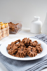 Chocolate topping cookies. Cookies with chocolate chip topping. Eid cookies. Suitable for recipes, articles, catalogs, or other commercial purposes. Eid cookies