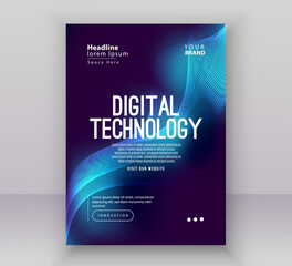 Poster brochure cover banner presentation layout template, Technology digital futuristic internet network connection blue background, Abstract cyber future tech communication big data science