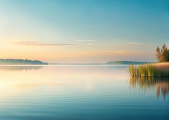 Fototapeta premium Serene Minimalist Lake: Soft Hues & Simple Lines - Stock Photo