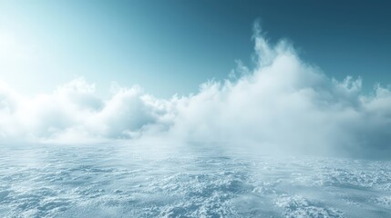 Serene Winter Landscape with Soft Clouds and Vast Snowy Ground Under Clear Blue Sky