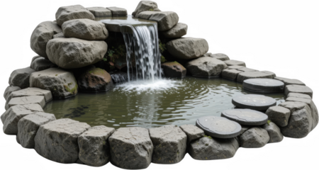 Serene Stone Waterfall Pond Tranquil Garden Feature with Stepping Stones