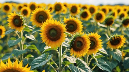Vibrant Sunflower Field in Full Bloom Under Sunny Skies Showcasing Natural Beauty and Agricultural Splendor.