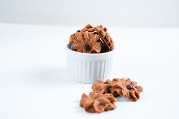Chocolate topping cookies. Cookies with chocolate chip topping. Eid cookies. Suitable for recipes, articles, catalogs, or other commercial purposes. Eid cookies