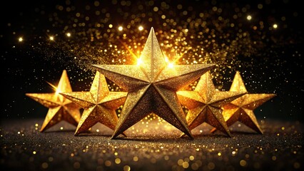 Sparkling Golden Glitter Stars - Celestial Night Background Stock Photo