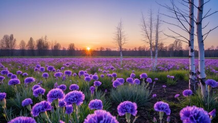 Vibrant Sunset Over Field Purple