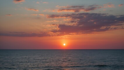 Vibrant Sunset Over Calm Sea with Colorful Sky and Gentle Waves at Dusk Ideal for Nature and Travel Themes