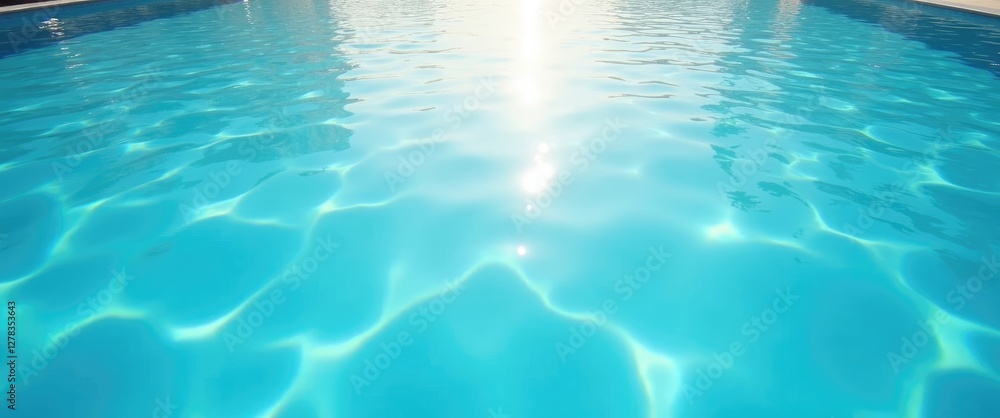 Poster sunlight reflection on clear pool water surface top view with tranquil atmosphere and space for text