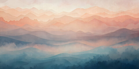 Misty Mountain Ranges at Sunrise. A Serene Landscape