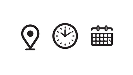 Date, Time, Address icon set. Event icons vector. Location, Calendar & clock icon transparent png
