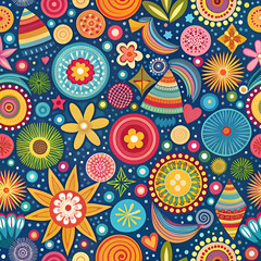 Fototapeta premium Colorful Abstract Floral Pattern. Vibrant Geometric Shapes & Seamless Design