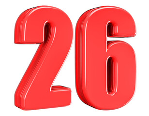 3D Glossy Red Number 26