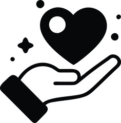 heart on top of hand icon logo transparent sign line outline linear style vector illustration isolated on white background