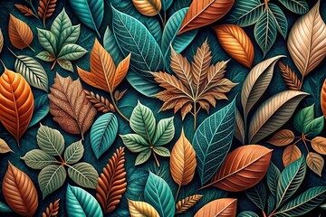 Vibrant Botanical Leaf Patterns on Contrasting Backgrounds - Stock Photo