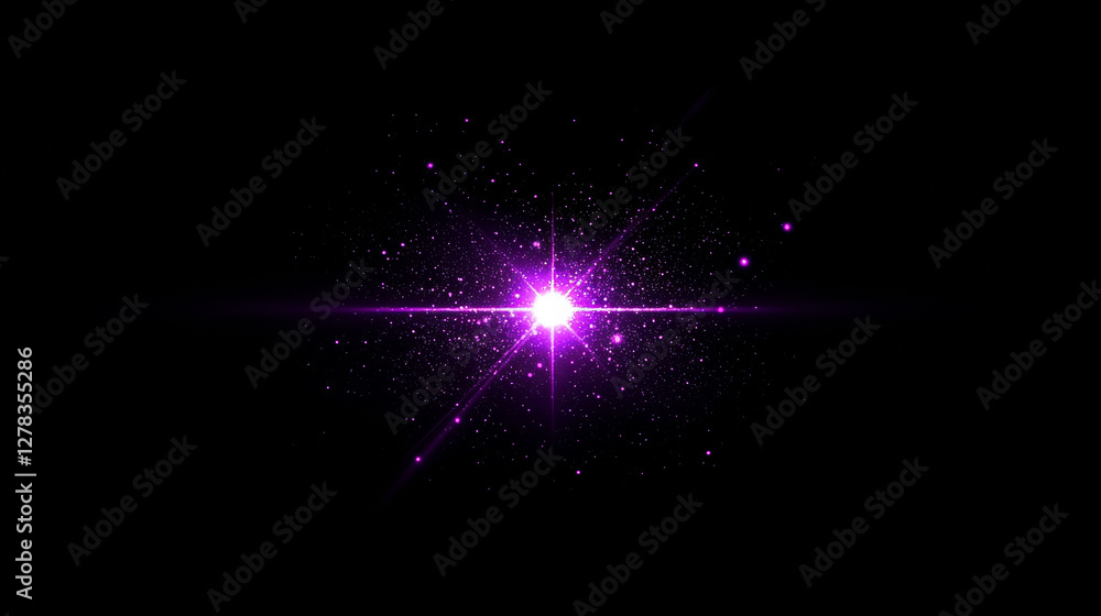 Aufkleber purple star light flare vector twinkle glow effect. bright camera flashlight glitter spark. isolated