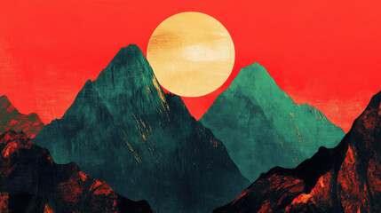 AbstractMountainLandscapewithGoldenSun