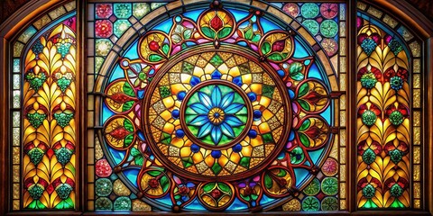 Vibrant Stained Glass Window Panel, Isolated Transparent Background -  Perfect for Design Projects