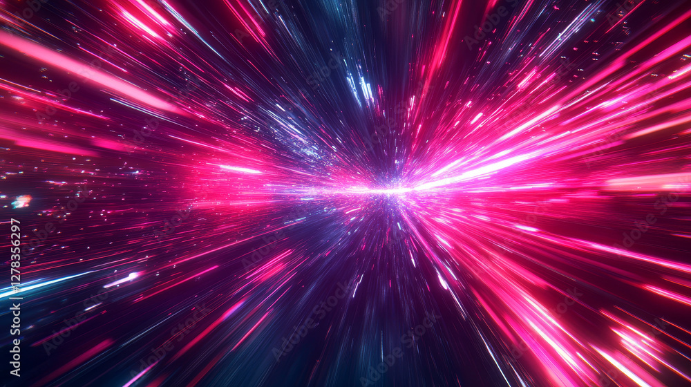 Aufkleber pink and red line streaks with high speed motion light effect. realistic vector illustration of neon
