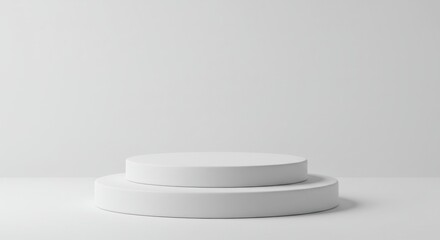 a minimalist white circular pedestal with two tiers.