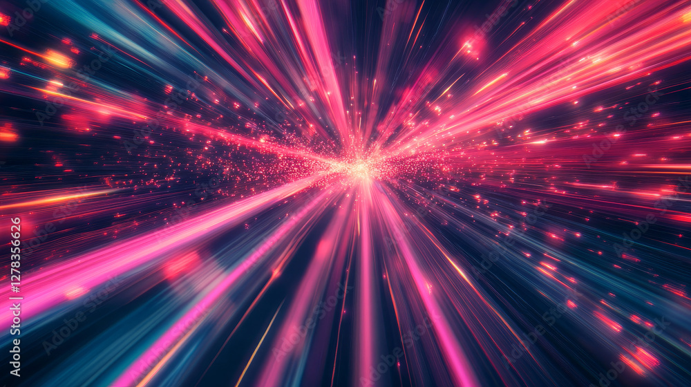 Poster pink and red line streaks with high speed motion light effect. realistic vector illustration of neon