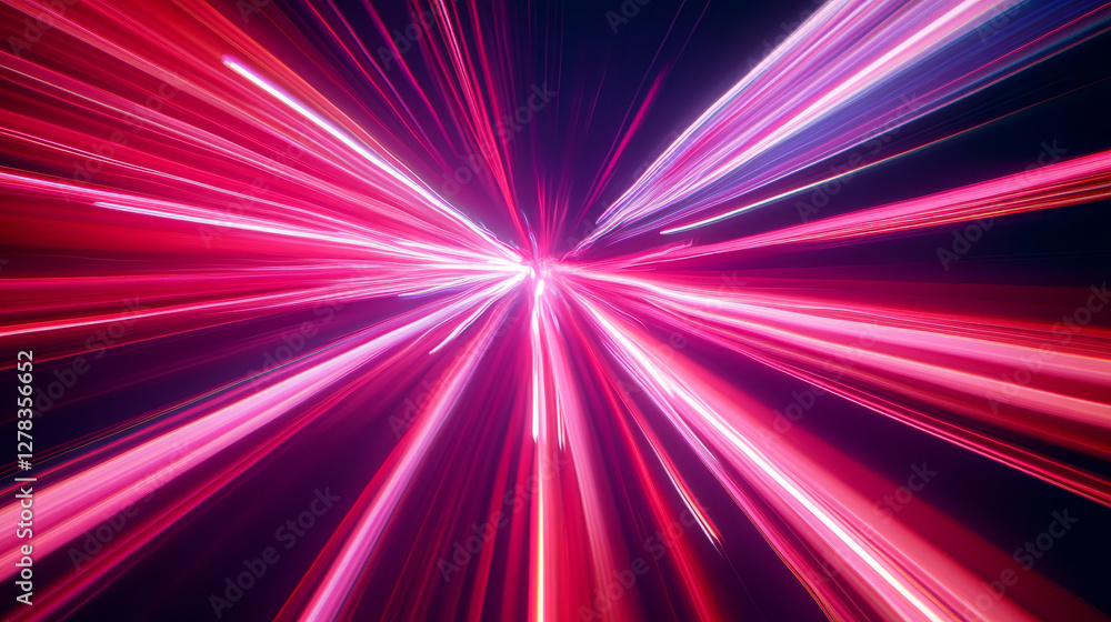 Poster pink and red line streaks with high speed motion light effect. realistic vector illustration of neon