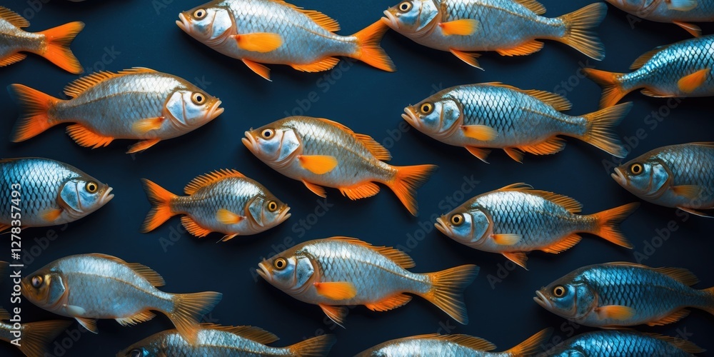 Poster aquatic fish background with vibrant colors and empty space for text overlay in a seamless design