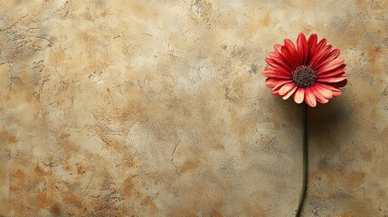 Vibrant Red Flower Against Textured Beige Background for Nature and Design Inspiration