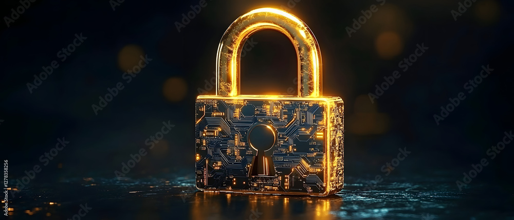 Aufkleber golden padlock with advanced electronic circuits, digital password security design, ensuring fraud p