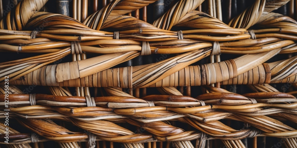 Poster natural rattan and bamboo weaving pattern with text space for creative design and background use