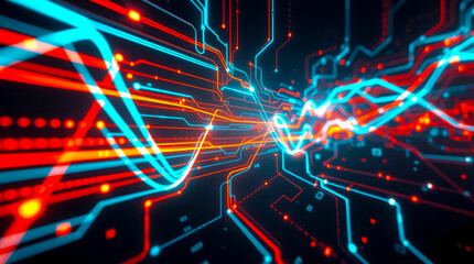 Abstract AI interface with holographic elements and glowing data lines  – Generative AI	