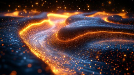 Futuristic Fiber Optic Display with Glowing Particles in Motion