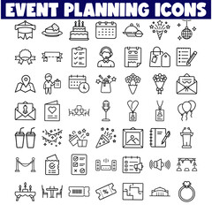 Event Planning Icons Checklist, Calendar, Party, Celebration, Venue, Decorations, Catering