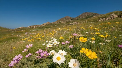 Obraz premium Vibrant Wildflower Meadow on a Sunny Hillside