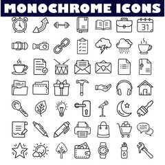Monochrome Icon Set Business, Tools, Objects, and More