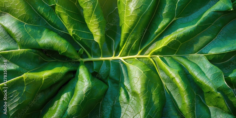 Poster vibrant green leaf surface with intricate texture and veins featuring glossy finish and negative spa
